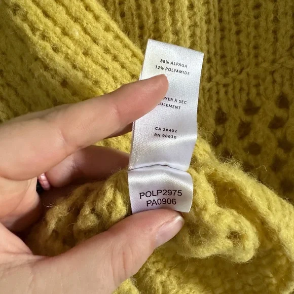 Lilla P Yellow Cropped Boatneck Peruvian Alpaca Knit Sweater size Small EUC - Picture 9 of 10